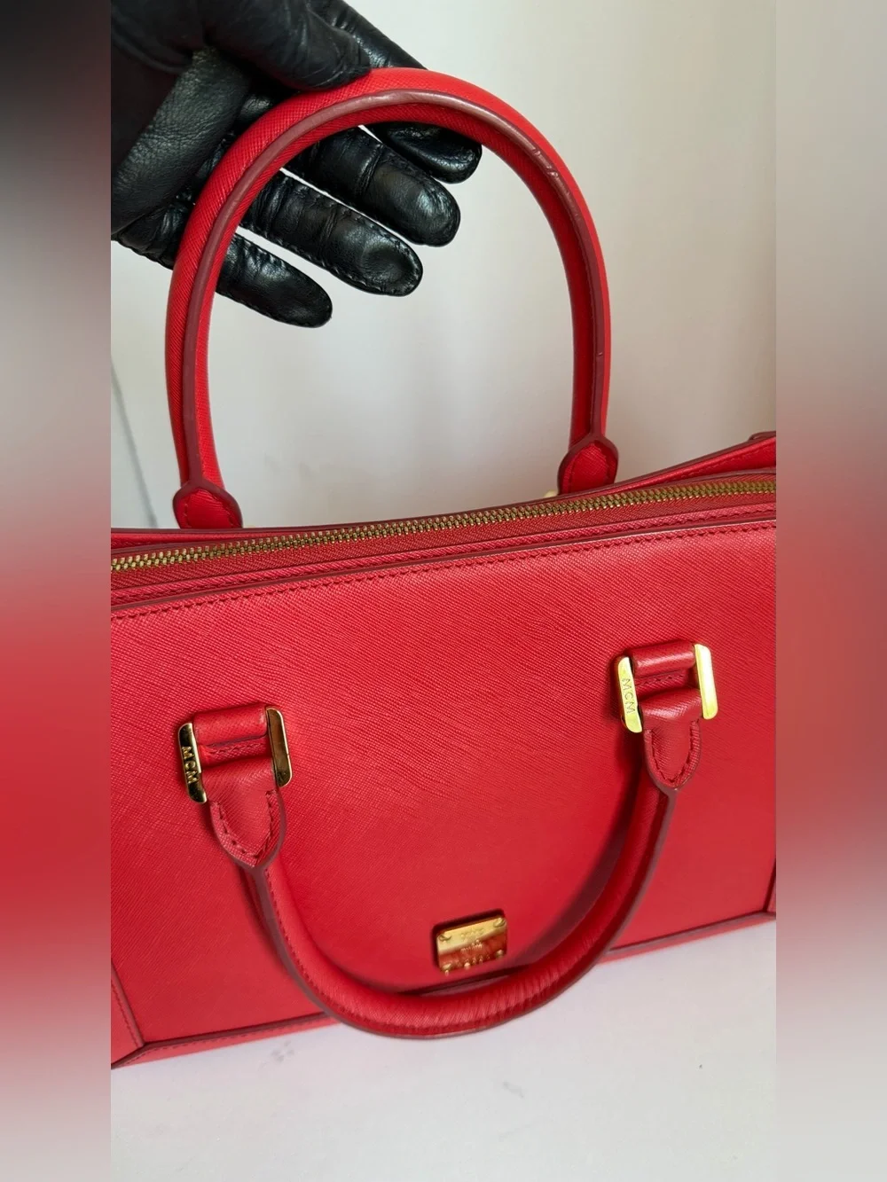 MCM Red Saffiano Leather Satchel - Brand Unknown